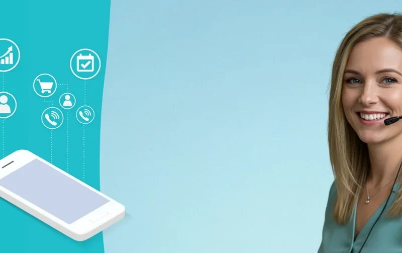 Smiling professional receptionist with headset promoting ReceptionHQ's National Small Business Week offer on live answering service plans